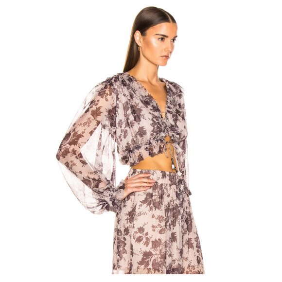 Zimmermann Silk Floral Juno Tie Blouse in Aged Batik Size XS - Picture 2 of 10